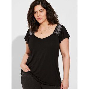 Black Embroidered Women's Top